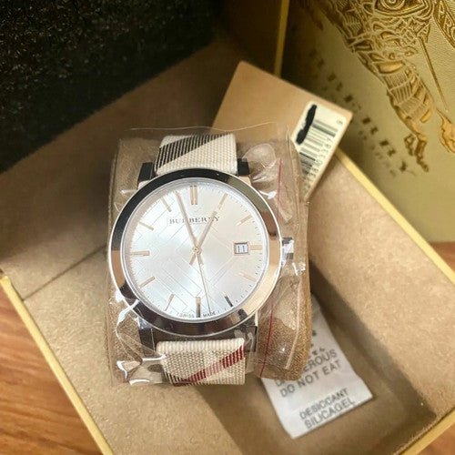 Burberry The City Nova Silver Dial White Leather Strap Watch for Women - BU9022 Watches Burberry   