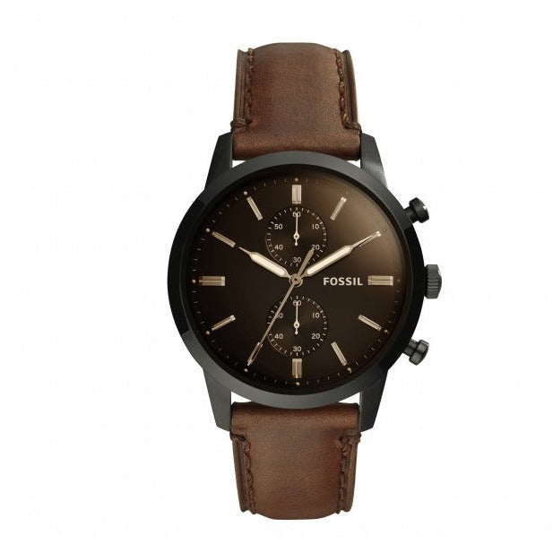 Fossil Townsman Chronograph Black Dial Brown Leather Strap Watch for Men - FS5437 Watches Fossil   