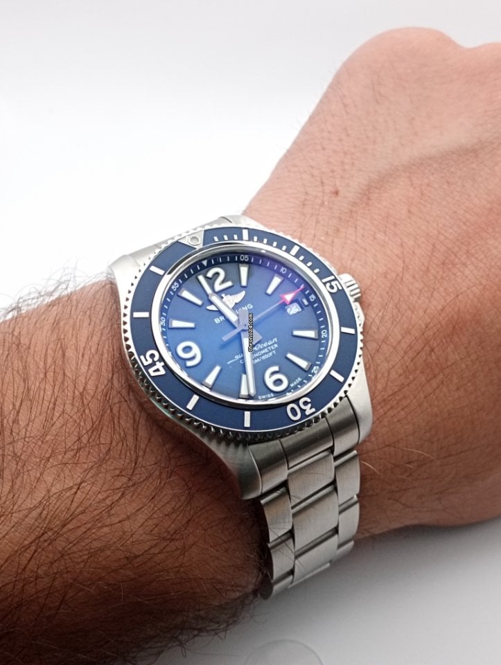 Breitling Superocean Automatic 42mm Blue Dial Silver Steel Strap Watch for Men - A17366D81C1A1 Watches Breitling   