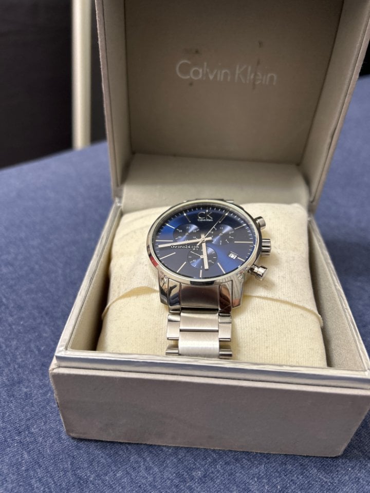 Calvin Klein City Chronograph Blue Dial Silver Steel Strap Watch for Men - K2G2714N Watches Calvin Klein   