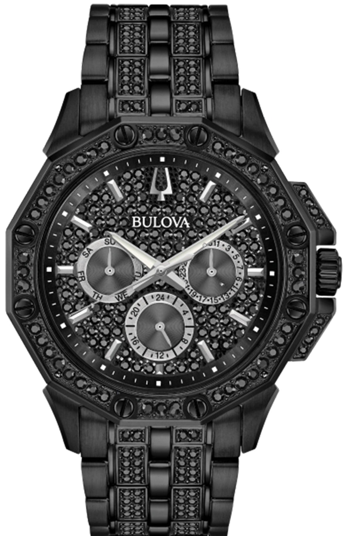 Bulova Octova Chronograph Black Crystal Dial Black Steel Strap Watch for Men - 98C134 Watches Bulova   