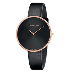 Calvin Klein Full Moon Black Dial Black Leather Strap Watch for Women - K8Y236C1 Watches Calvin Klein   