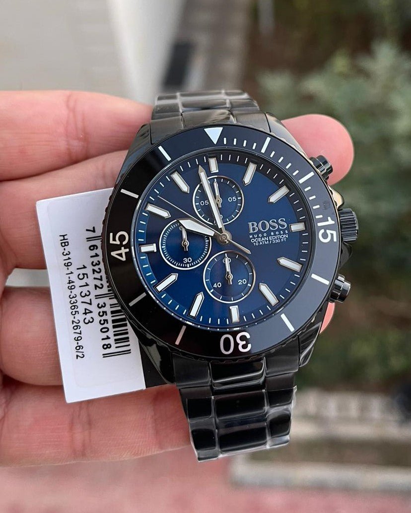 Hugo Boss Ocean Edition Navy Blue Dial Black Steel Strap Watch for Men - 1513743 Watches Hugo Boss   