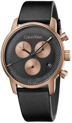 Calvin Klein City Chronograph Black Dial Black Leather Strap Watch for Men - K2G17TC1 Watches Calvin Klein   