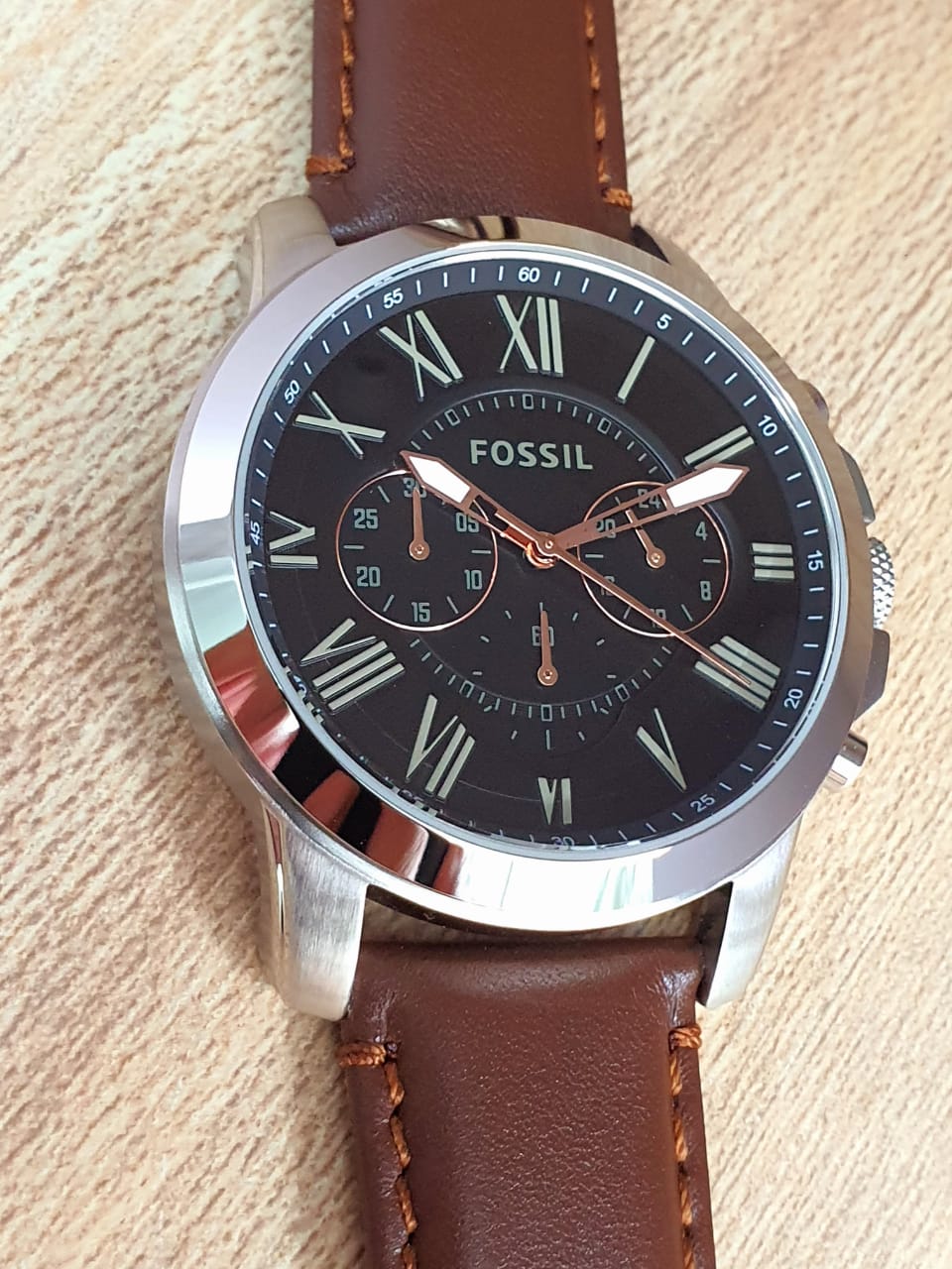 Fossil Grant Chronograph Black Dial Brown Leather Strap Watch for Men - FS4813 Watches Fossil   