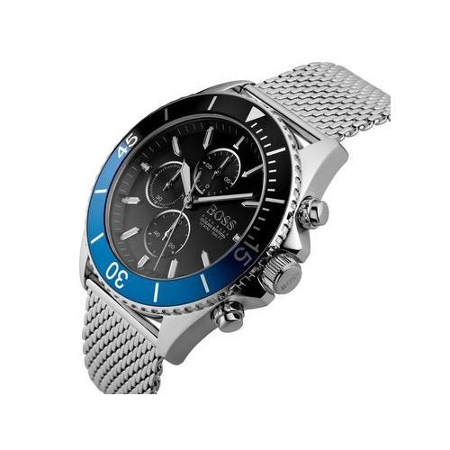 Hugo Boss Ocean Edition Black Dial Silver Mesh Strap Watch for Men - 1513742 Watches Hugo Boss   