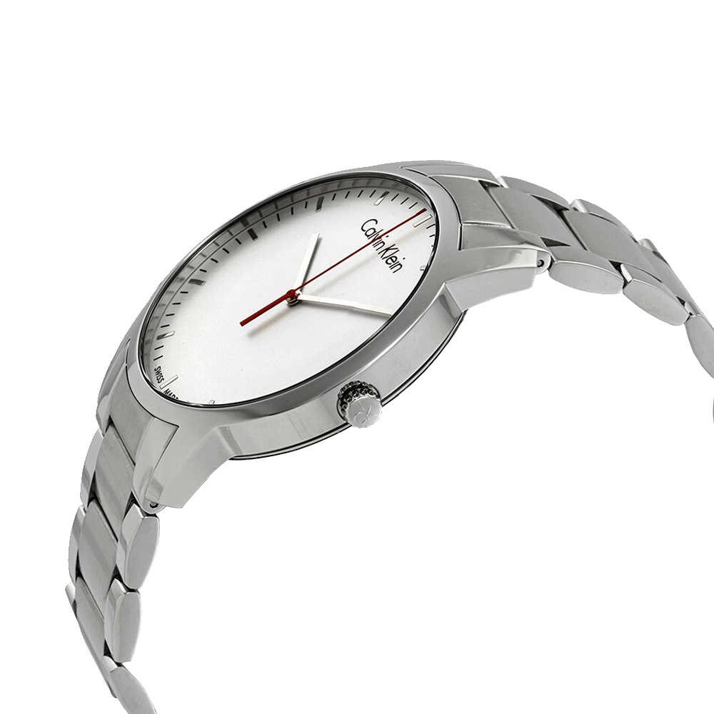 Calvin Klein City Quartz White Dial Silver Steel Strap Watch for Men - K2G2G1Z6 Watches Calvin Klein   