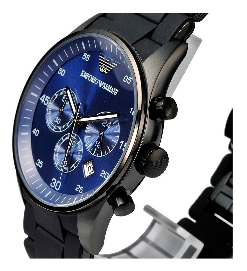 Emporio Armani Sportivo Chronograph Blue Dial Black Strap Watch For Men - AR5921 Watches Emporio Armani   