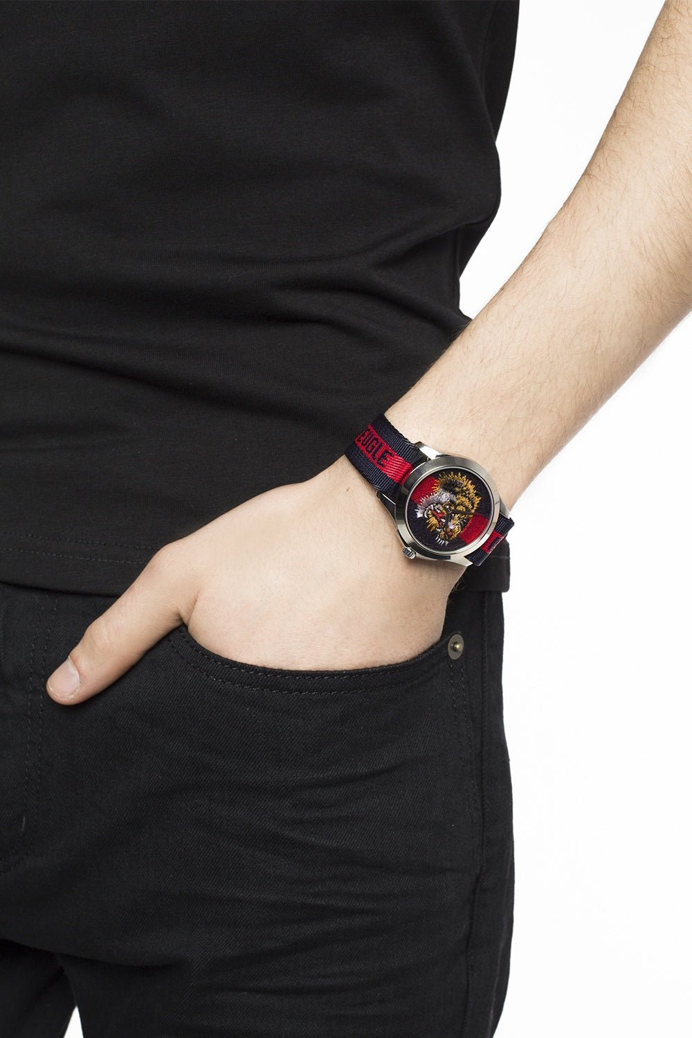 Gucci G Timless Le Marche Des Merveilles Blue & Red Dial Blue & Red Nylon Strap Unisex Watch  - YA126495 Watches Gucci   