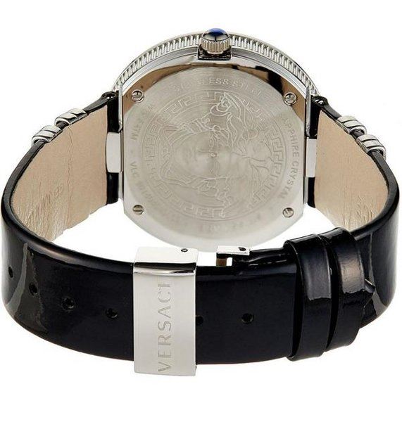 Versace V Metal Icon Silver Dial Black & Silver Strap Watch for Women - VLC010014 Watches Versace   