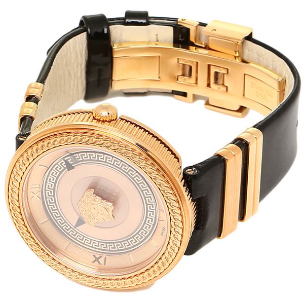 Versace V Metal Icon Gold Dial Black & Gold Strap Watch for Women - VLC030014 Watches Versace   