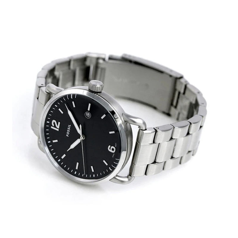 Fossil The Commuter Black Dial Silver Steel Strap Watch for Men - FS5391 Watches Fossil   