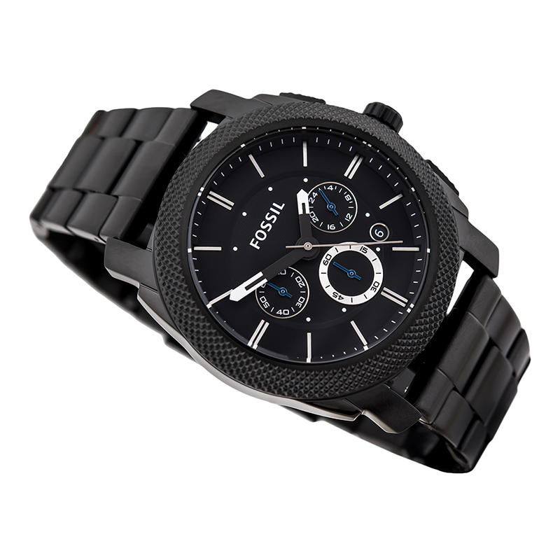 Fossil Machine Chronograph Black Dial Black Steel Strap Watch for Men - FS4552 Watches Fossil   