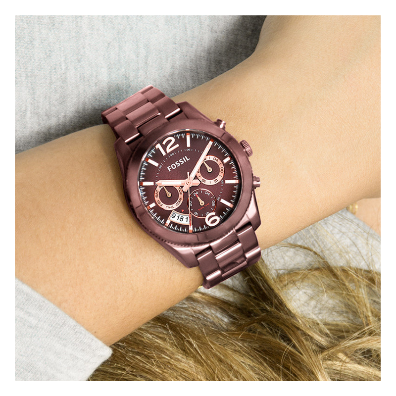 Fossil Perfect Boyfriend Multifunction Maroon Dial Maroon Steel Strap Watch for Women - ES4110 Watches Fossil   