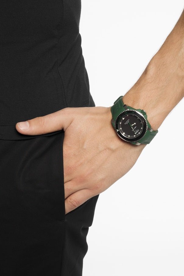 Gucci Dive Black Dial Green Rubber Strap Watch For Men - YA136310 Watches Gucci   