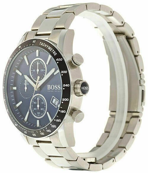 Hugo Boss Rafale Quartz Blue Dial Silver Steel Strap Watch for Men - 1513510 Watches Hugo Boss   