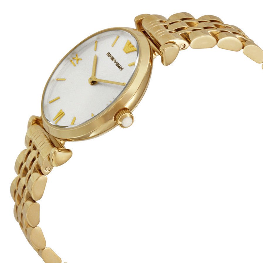 Emporio Armani Gianni T Bar Silver Dial Gold Stainless Steel Strap Watch For Women - AR1877 Watches Emporio Armani   