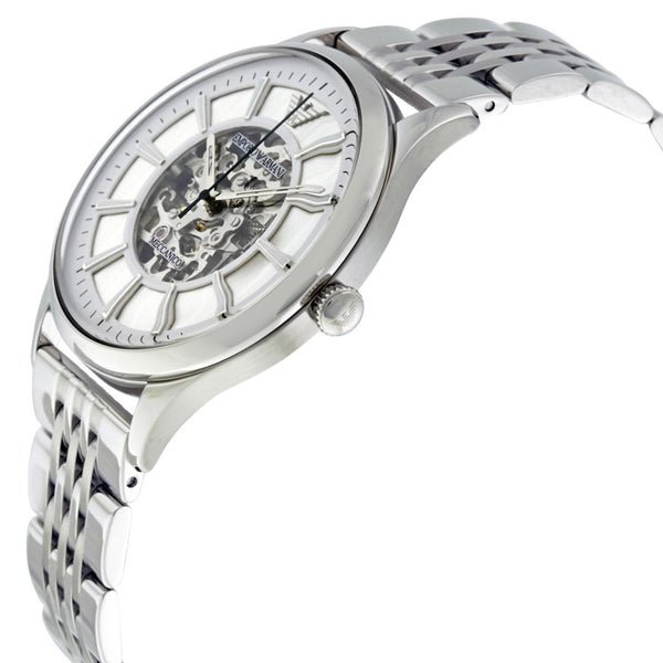 Emporio Armani Meccanico Silver Skeleton Dial Stainless Steel Watch For Men - AR1945 Watches Emporio Armani   