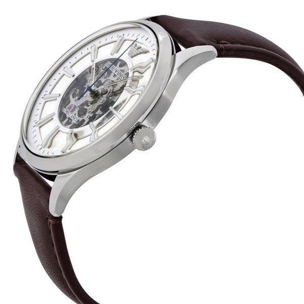 Emporio Armani Meccanico White Dial Brown Leather Strap Watch For Men - AR1946 Watches Emporio Armani   