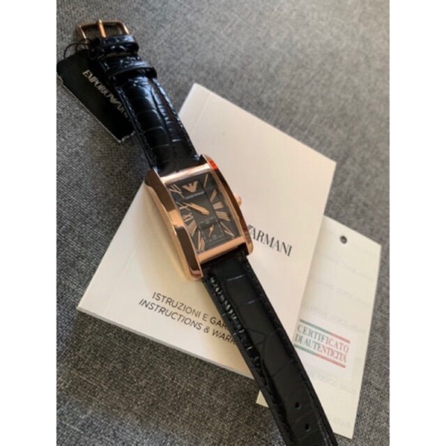 Emporio Armani Classic Black Dial Black Leather Strap Watch For Women - AR0169 Watches Emporio Armani   