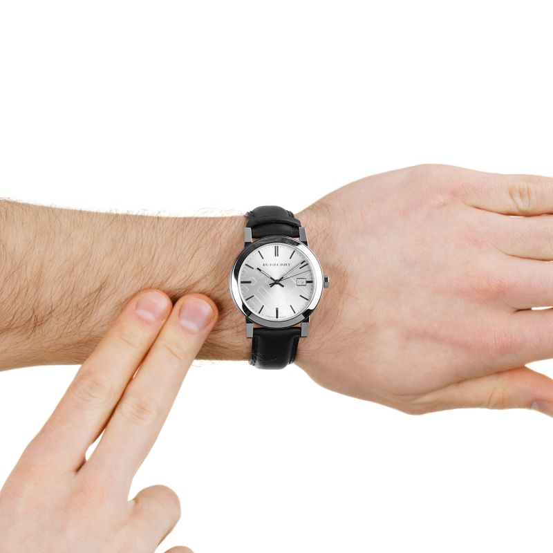 Burberry The City White Dial Black Leather Strap Watch for Men - BU9008 Watches Burberry   