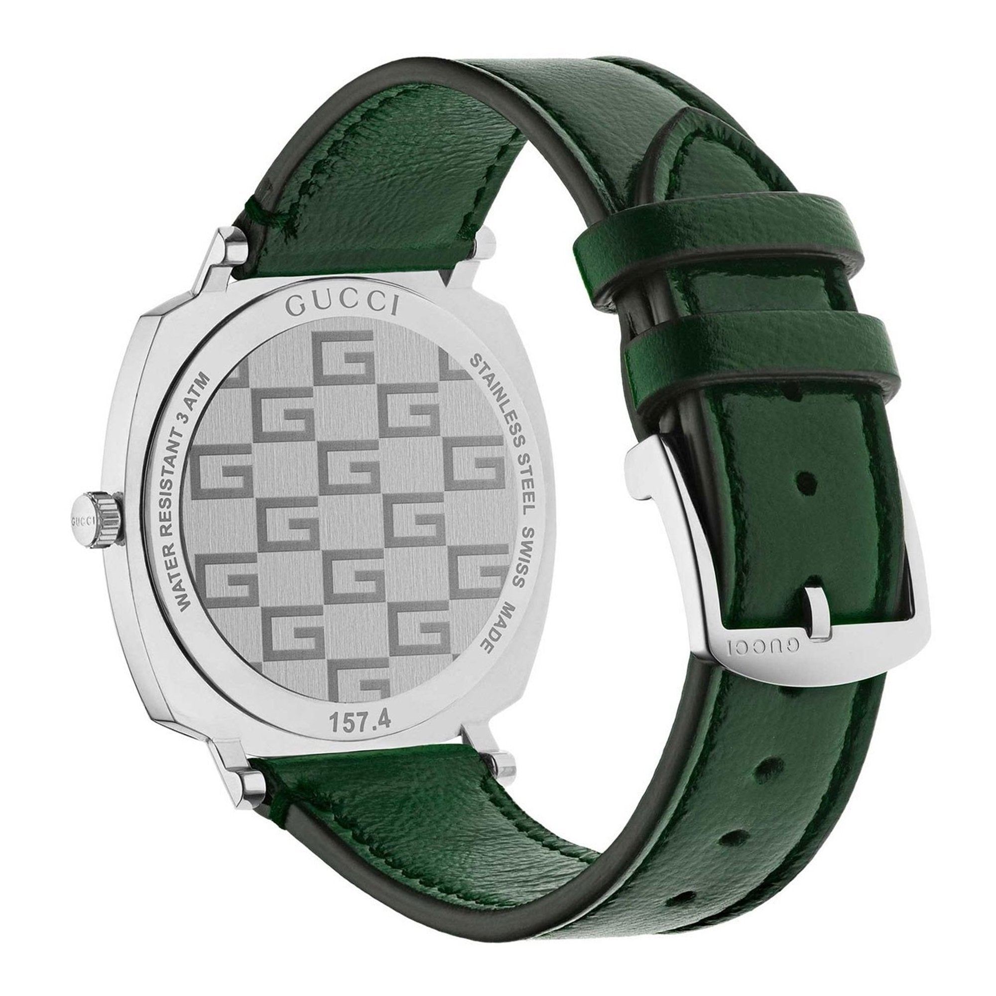 Gucci Grip Silver Dial Green Leather Strap Unisex Watch - YA157412 Watches Gucci   