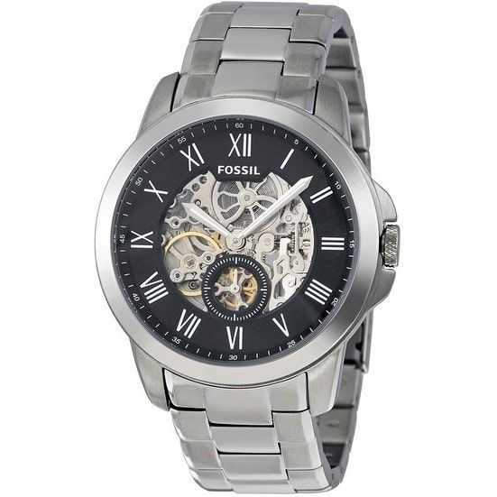 Fossil Grant Skeleton Black Dial Silver Steel Strap Watch for Men - ME3055 Watches Fossil   