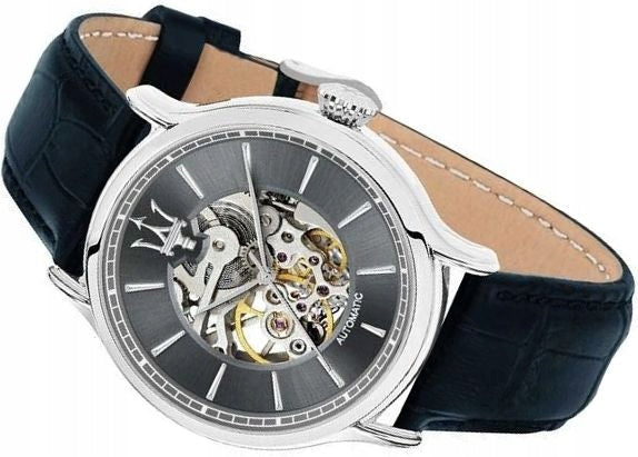 Maserati Epoca Automatic Skeleton Dial Black Leather Strap Watch For Men - R8821118002 Watches Maserati   