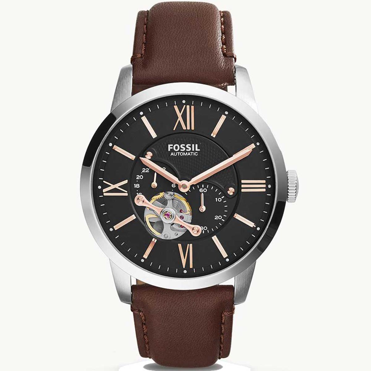 Fossil Townsman Automatic Black Dial Brown Leather Strap Watch for Men - ME3061 Watches Fossil   