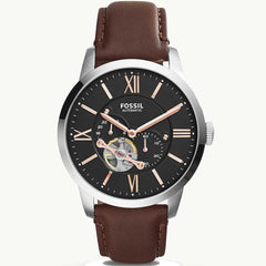 Fossil Townsman Automatic Black Dial Brown Leather Strap Watch for Men - ME3061 Watches Fossil   