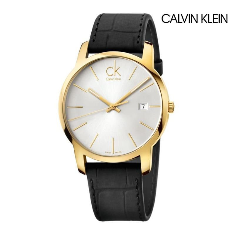 Calvin Klein City Mother of Pearl White Dial Black Leather Strap Watch for Men - K2G2G5C6 Watches Calvin Klein   