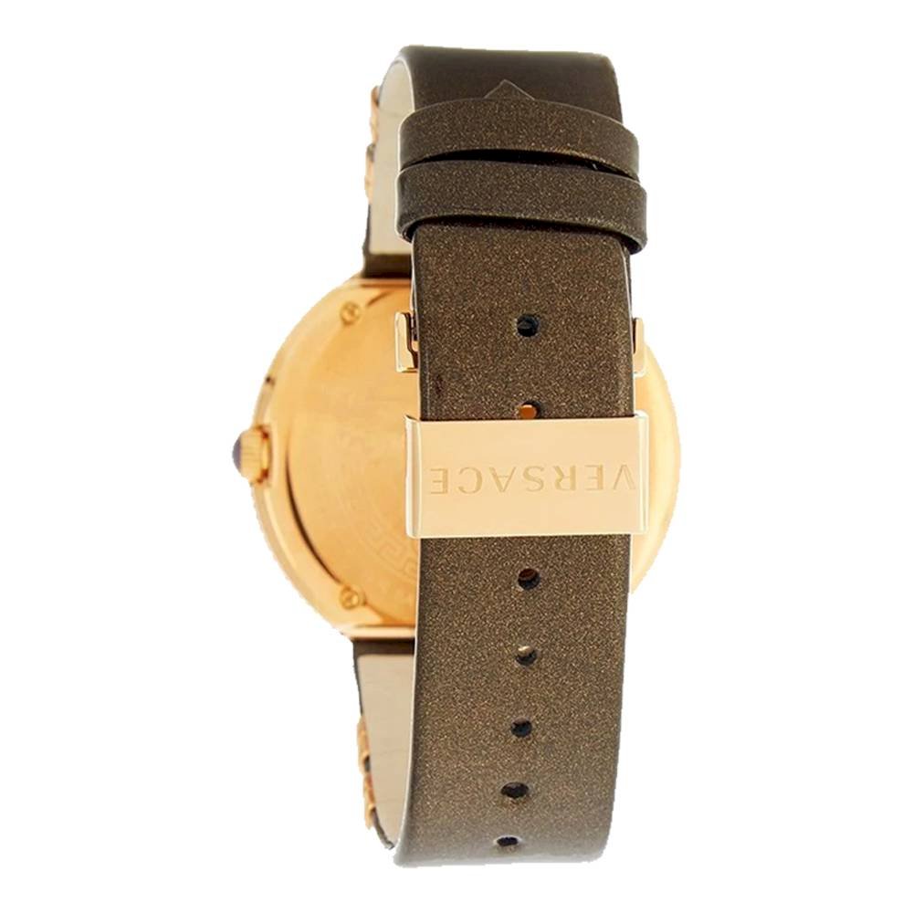 Versace V Metal Icon Gold Dial Brown Strap Watch for Women - VLC130016 Watches Versace   