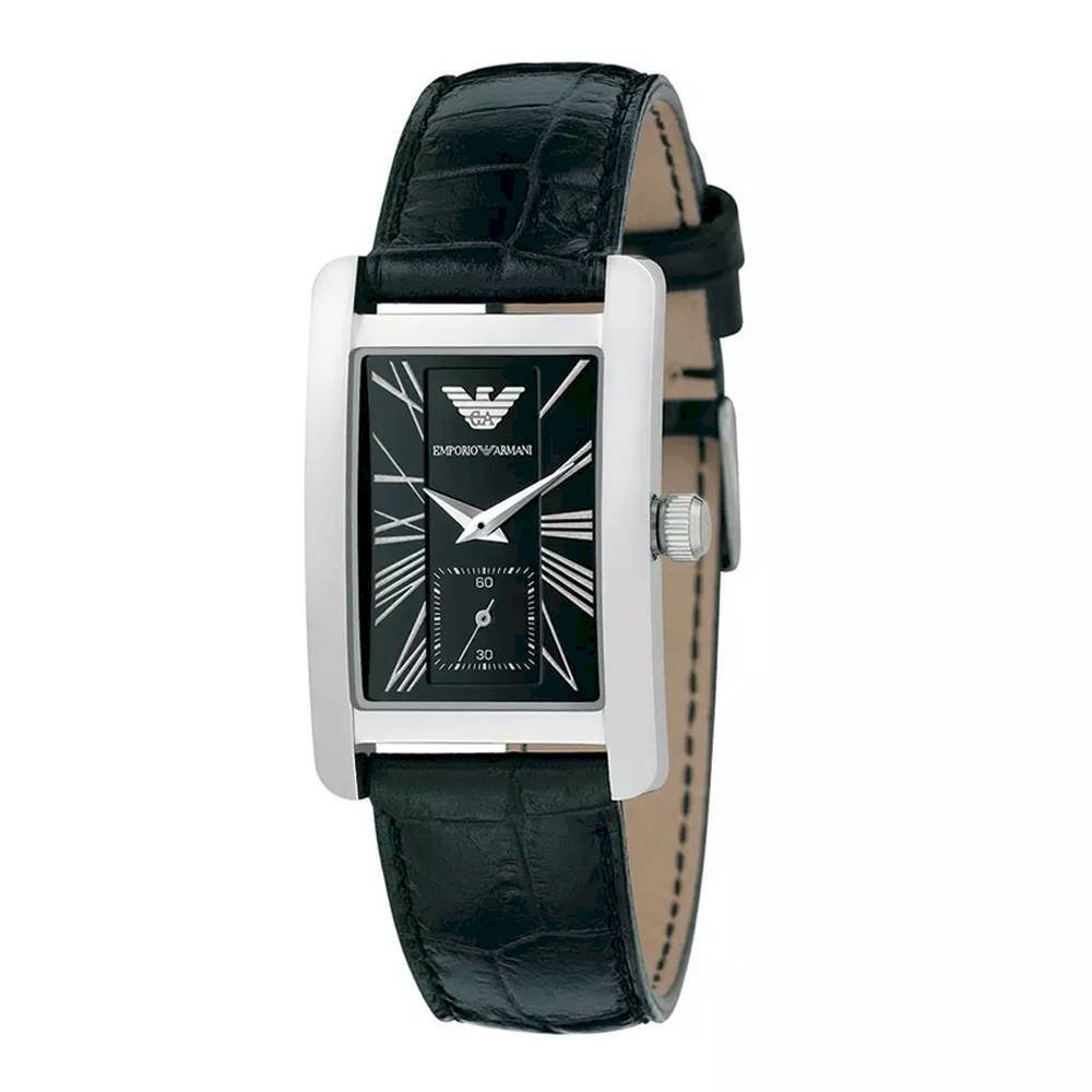 Emporio Armani Classic Black Dial Black Leather Strap Watch For Women - AR0144 Watches Emporio Armani   