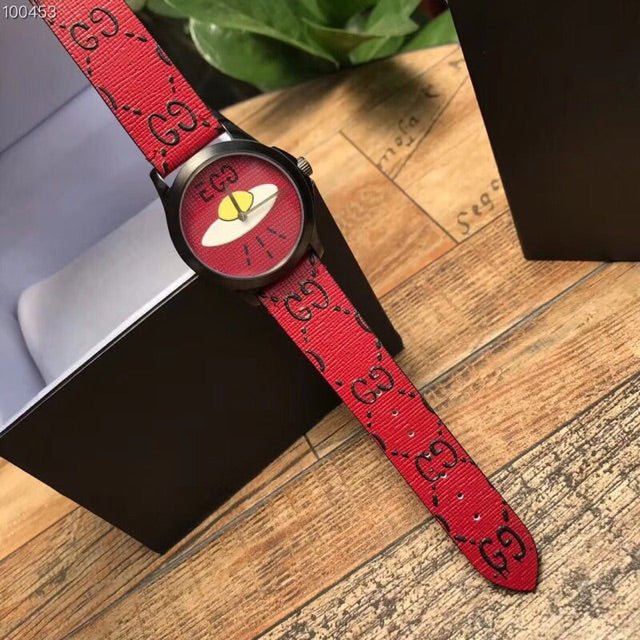 Gucci G Timeless Ghost UFO Red Dial Red Leather Strap Watch For Men - YA1264023 Watches Gucci   