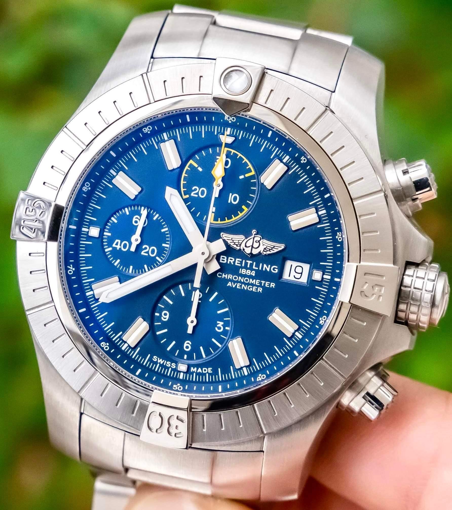 Breitling Avenger Chronograph 45mm Blue Dial Silver Steel Strap Watch for Men - A13317101C1A1 Watches Breitling   