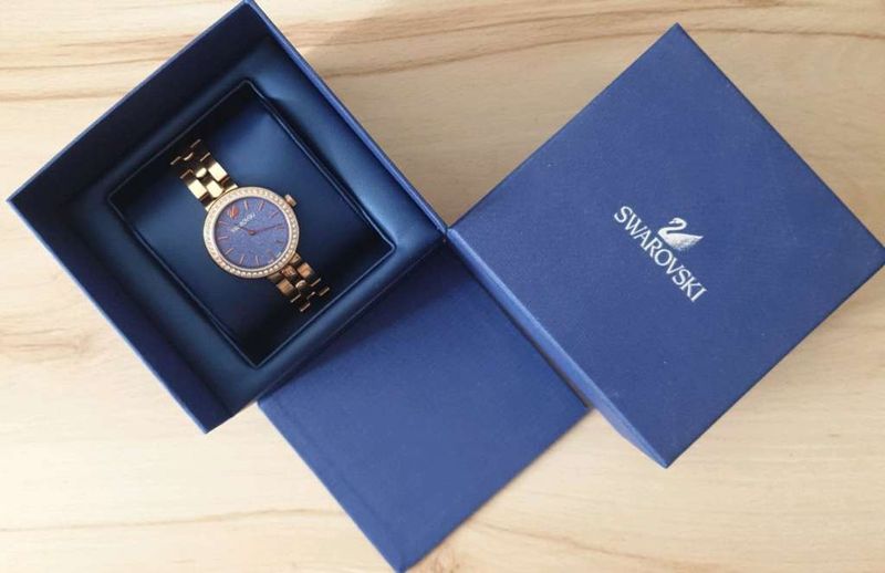 Swarovski Daytime Glittering Blue Dial Rose Gold Steel Strap Watch for Women - 5182277 Watches Swarovski   