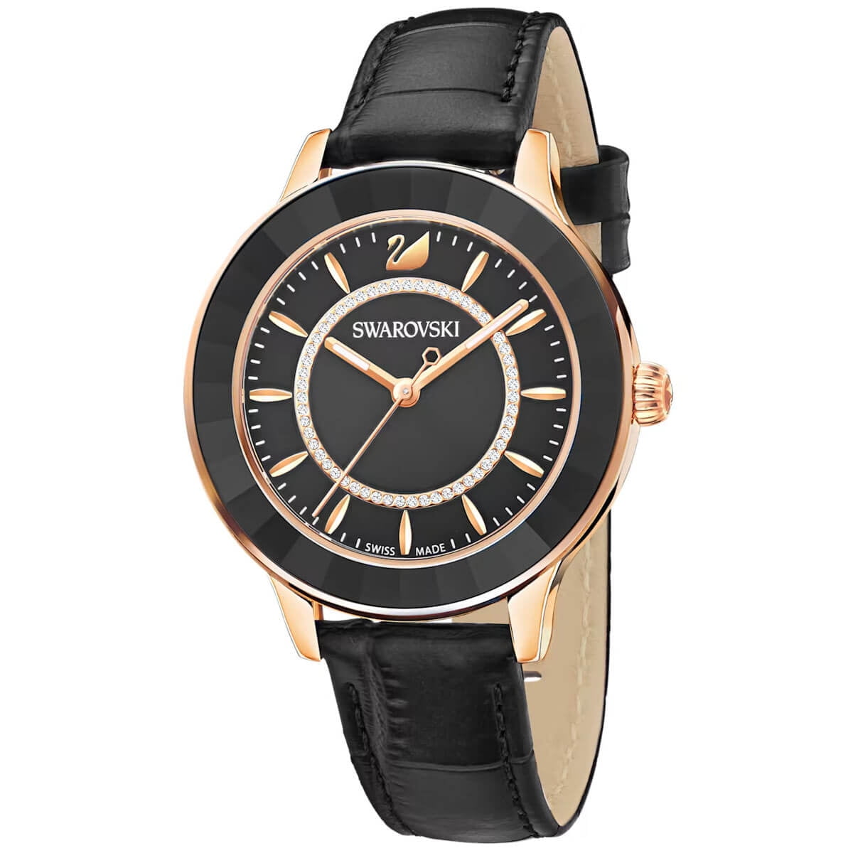 Swarovski Octea Lux Black Dial Black Leather Strap Watch for Women - 5414410 Watches Swarovski   