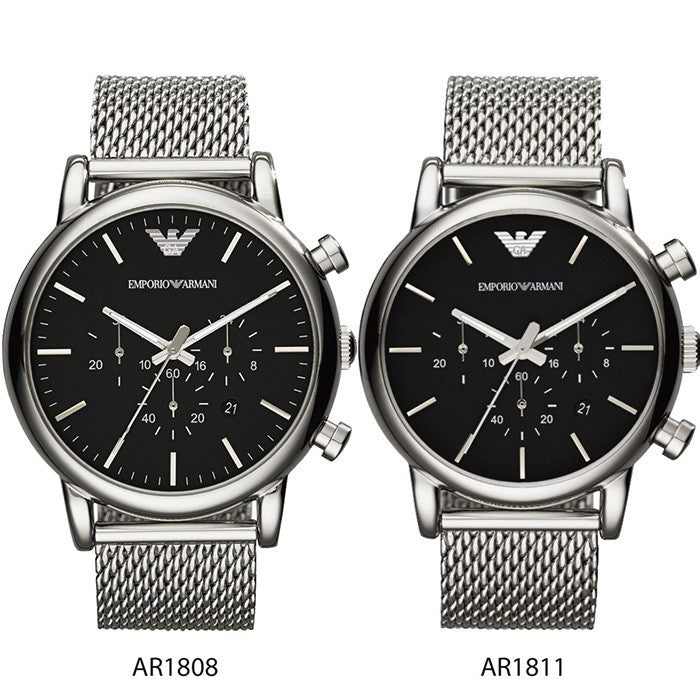 Emporio Armani Luigi Chronograph Black Dial Silver Mesh Bracelet Watch For Men - AR1811 Watches Emporio Armani   