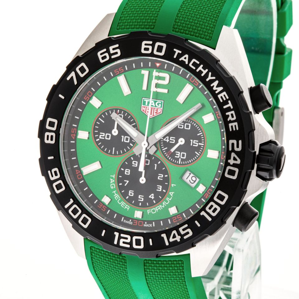 Tag Heuer Formula 1 Chronograph 41mm Green Dial Green Rubber Strap Watch for Men - CAZ101AP.FT8056 Watches Tag Heuer   