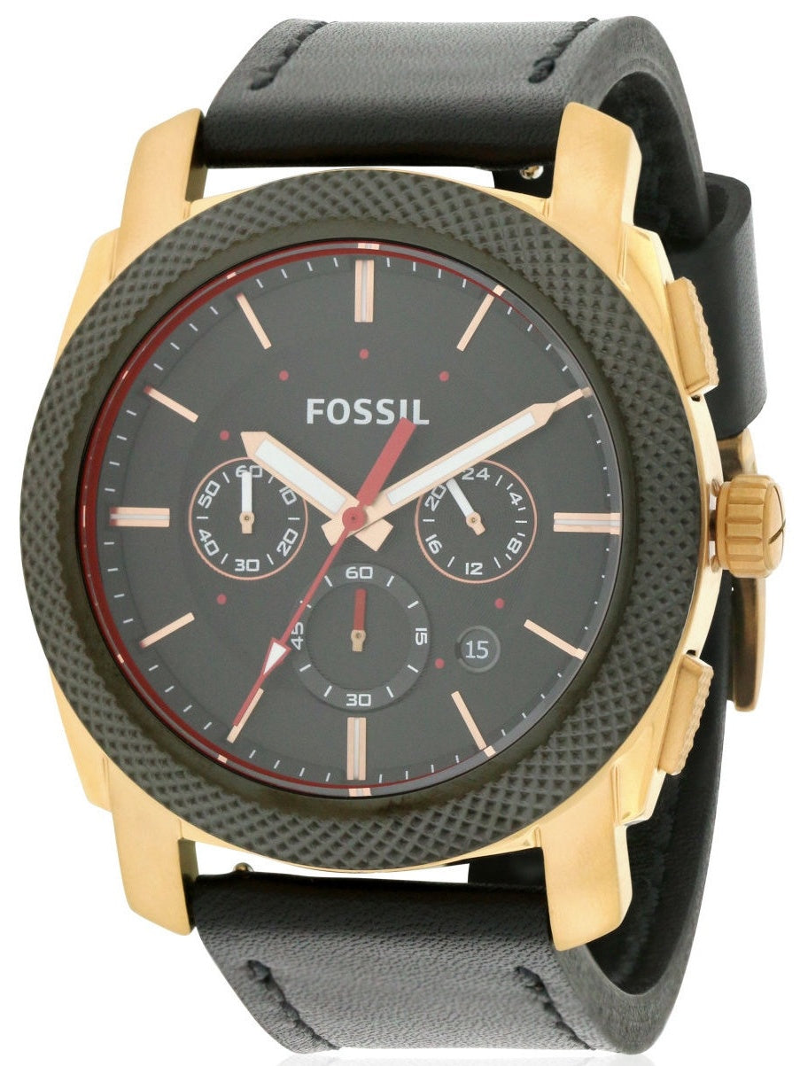 Fossil Machine Chronograph Black Dial Black Leather Strap Watch for Men - FS5120 Watches Fossil   