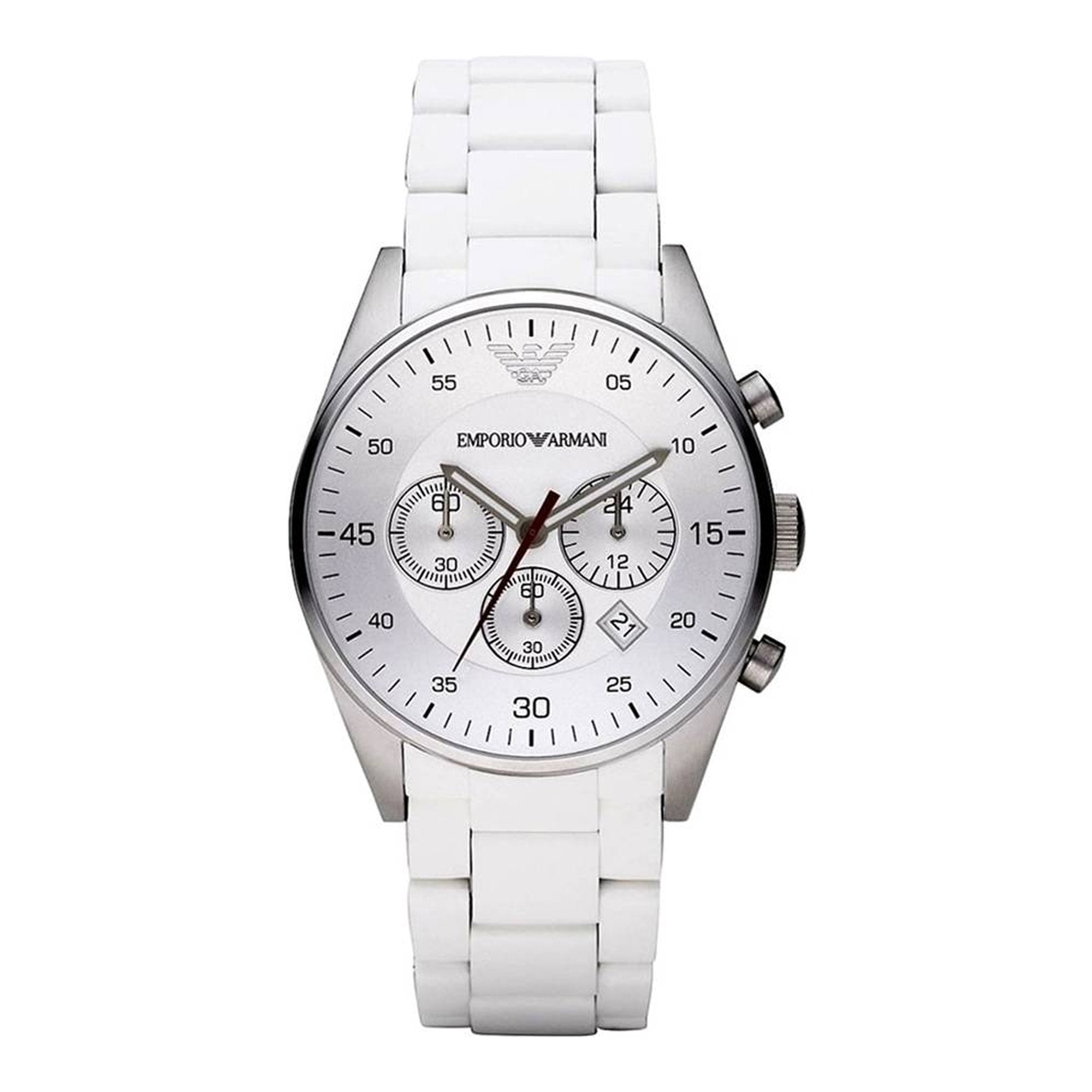 Emporio Armani Sport Chronograph White Dial White Silicone Strap Watch For Men - AR5859 Watches Emporio Armani   