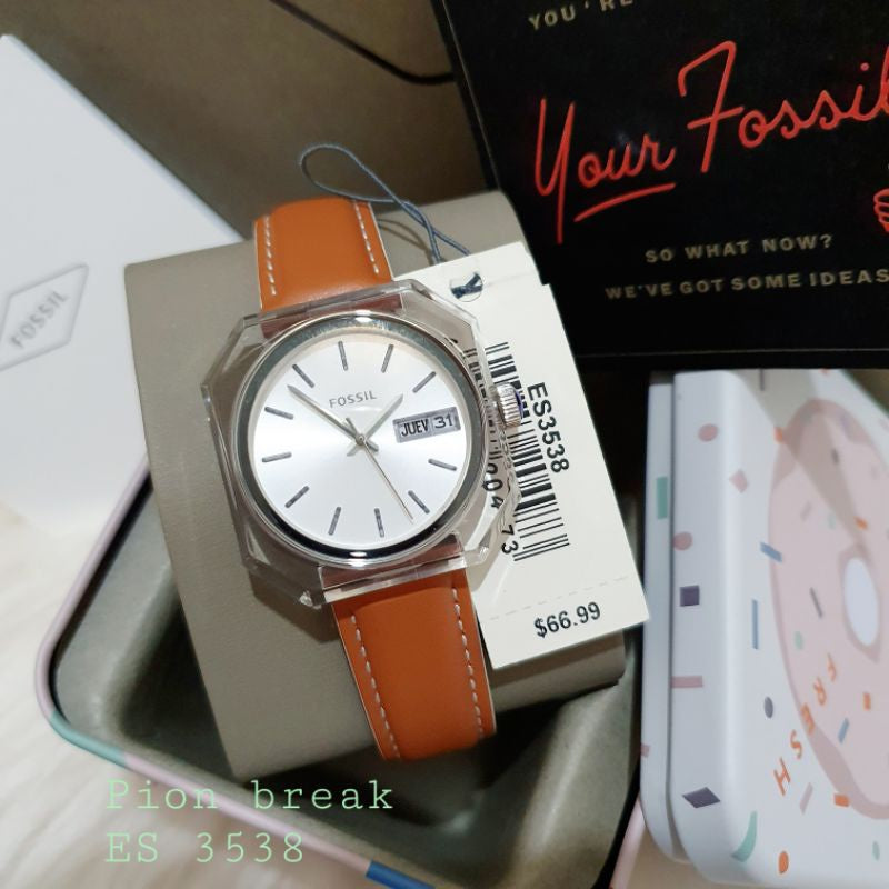 Fossil Candy White Dial Brown Leather Strap Watch for Women - ES3538 Watches Fossil   