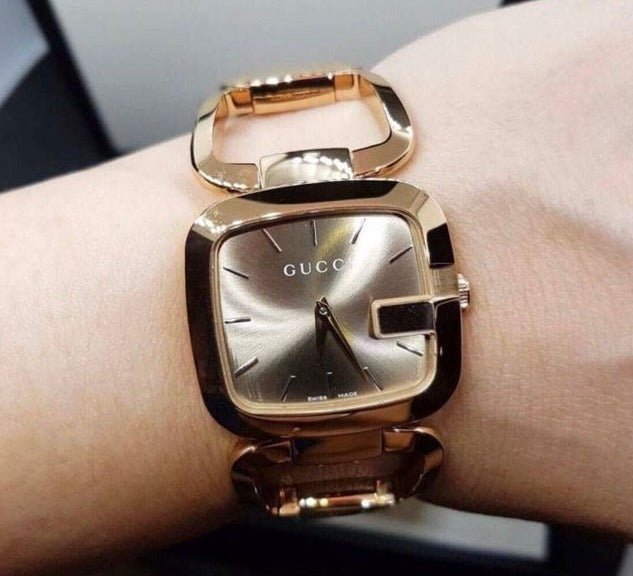 Gucci G Gucci Brown Dial Rose Gold Steel Strap Watch For Women - YA125408 Watches Gucci   