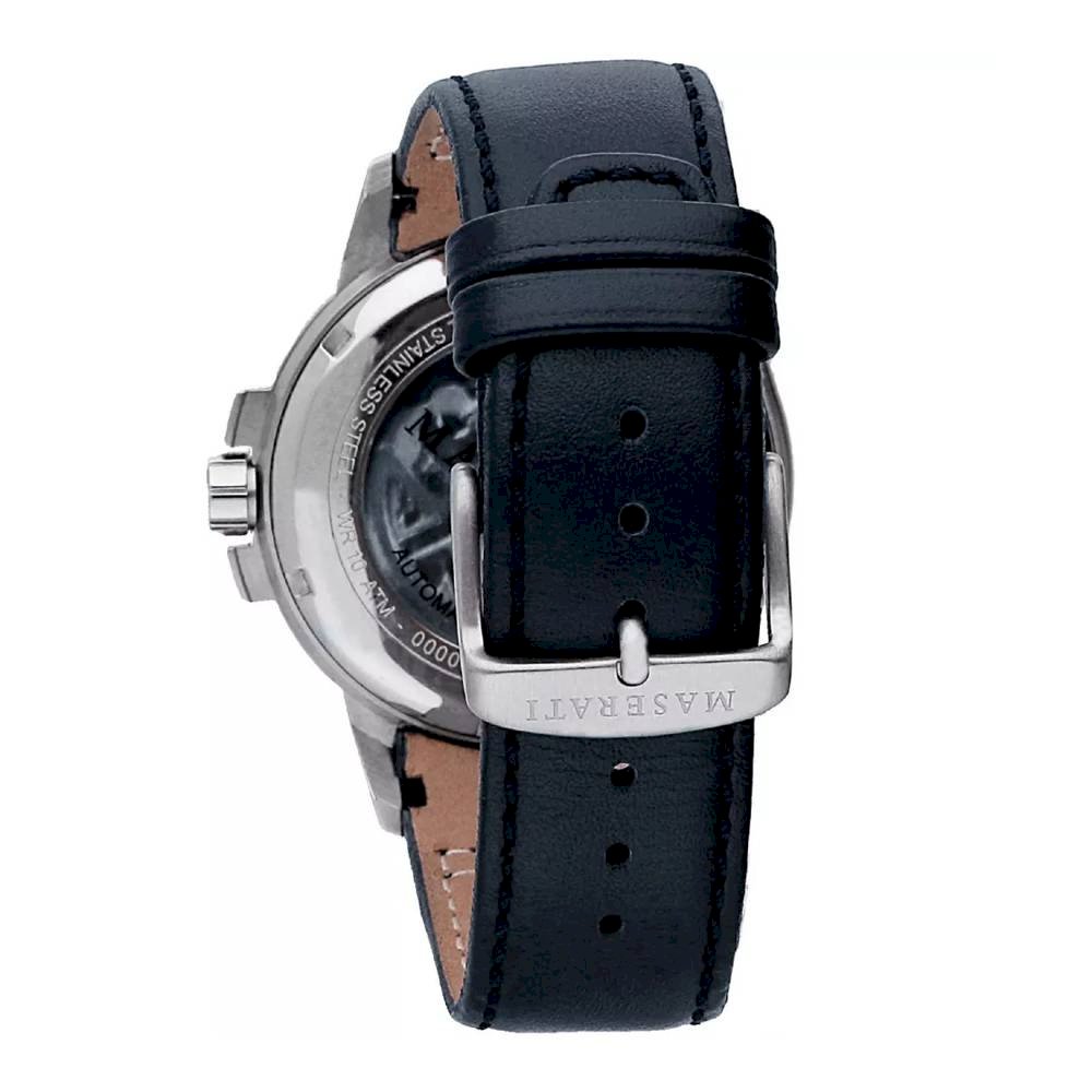 Maserati Ingegno Automatic Blue Skeleton Dial Black Leather Strap Watch For Men - R8821119004 Watches Maserati   