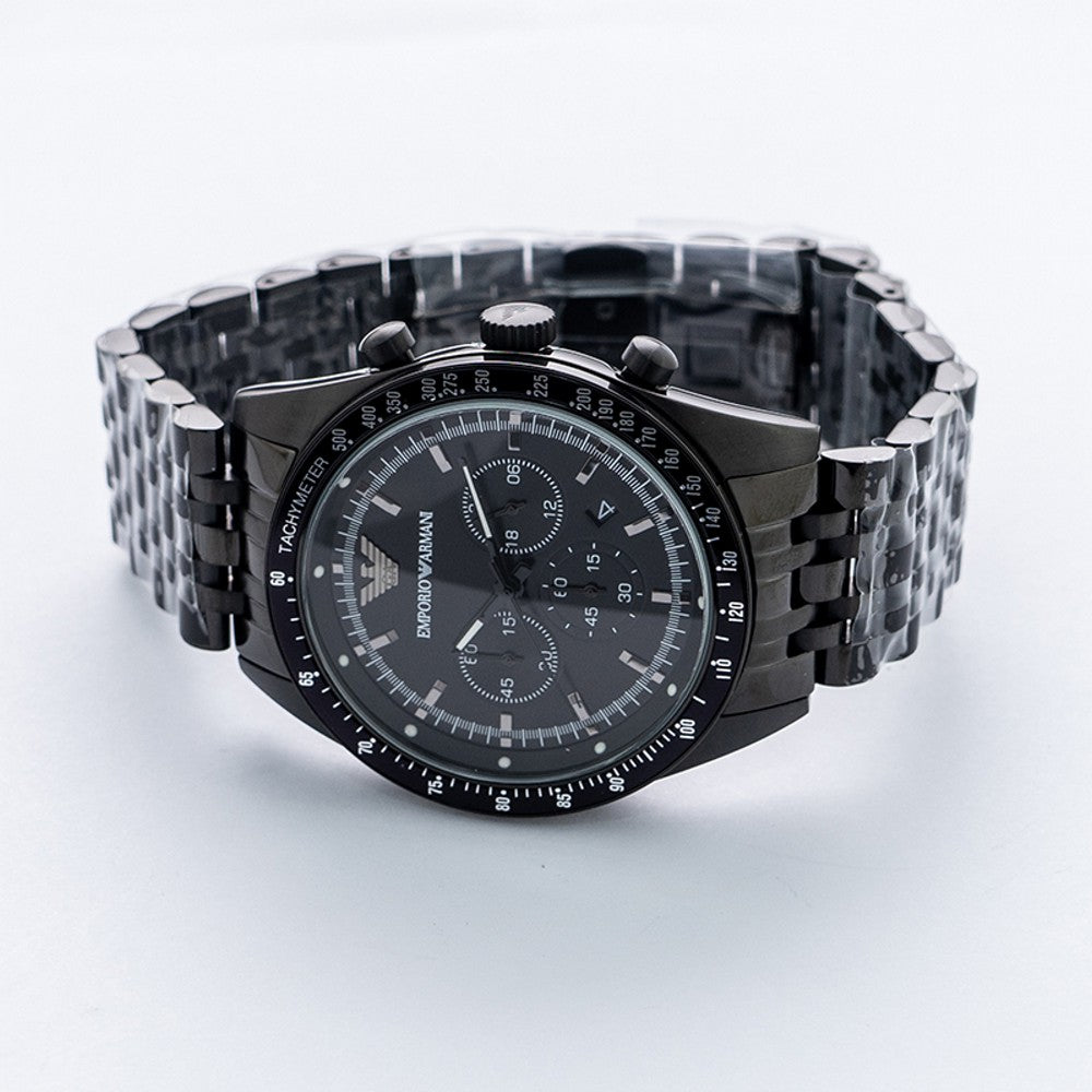 Emporio Armani Tazio Chronograph Black Dial Stainless Steel Strap Watch For Men - AR5989 Watches Emporio Armani   