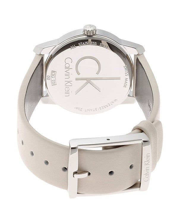 Calvin Klein City White Dial White Leather Strap Watch for Women - K2G231XH Watches Calvin Klein   