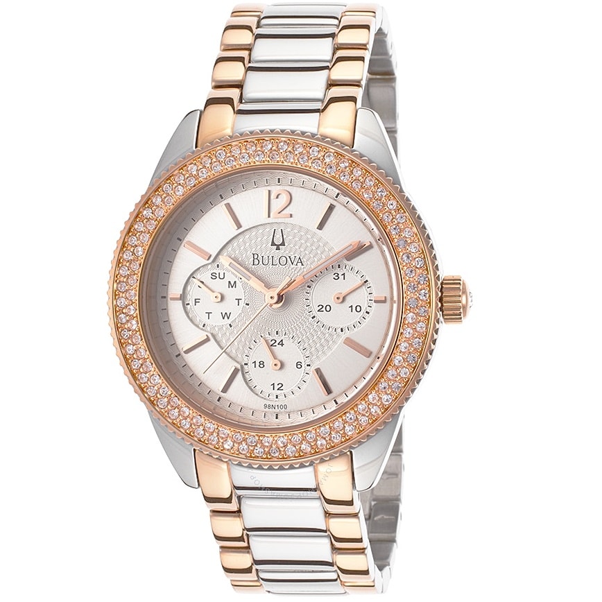 Bulova Crystal Collection Silver Dial Two Tone Steel Strap Watch for Women - 98N100 Watches Bulova   