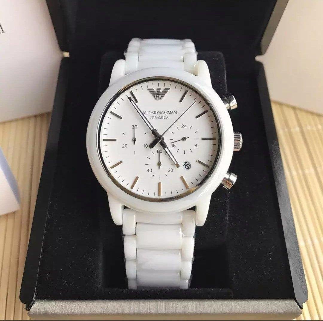 Emporio Armani Luigi Chronograph Ceramic White Dial White Ceramic Strap Watch For Men - AR1499 Watches Emporio Armani   