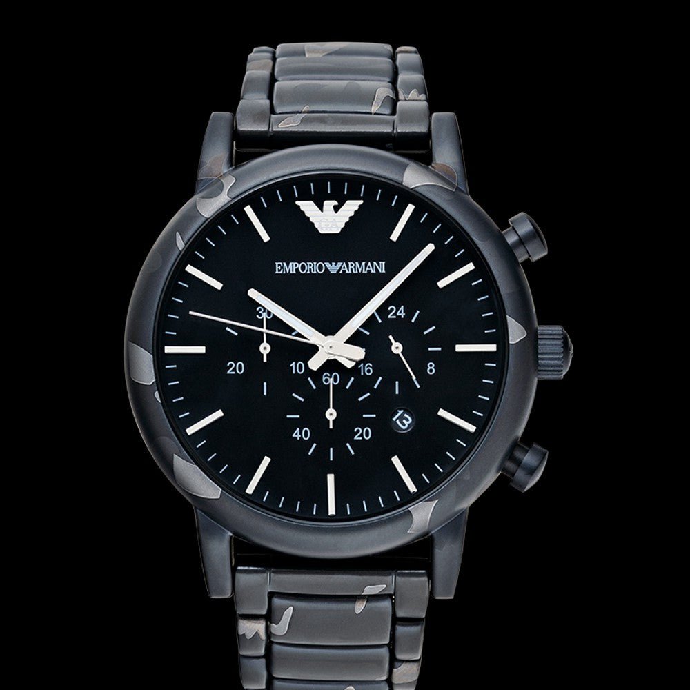 Emporio Armani Luigi Chronograph Black Dial Black Stainless Steep Strap Watch For Men - AR11045 Watches Emporio Armani   