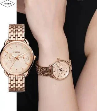 Fossil Tailor Rose Gold Dial Rose Gold Stainless Steel Strap Watch for Women - ES3713 Watches Fossil   